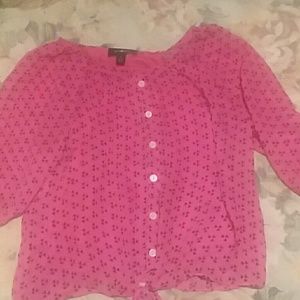 A pink button up, blouse by Amy Byer